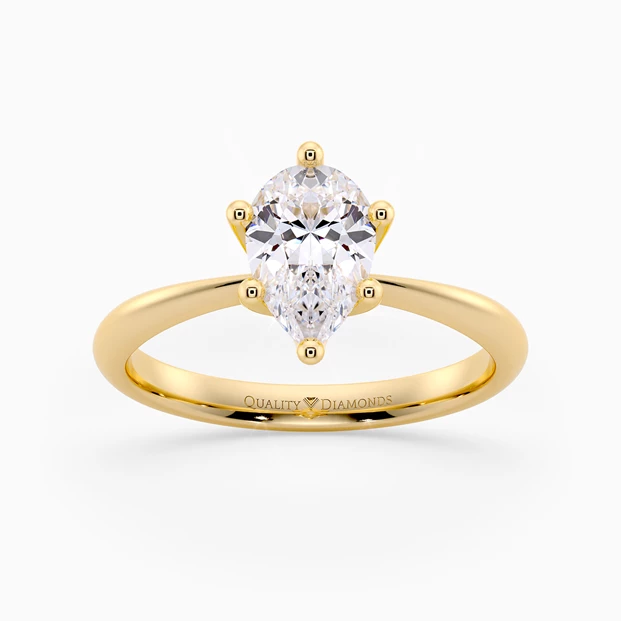 Six Claw Pear Amorette Diamond Ring in 9K Yellow Gold