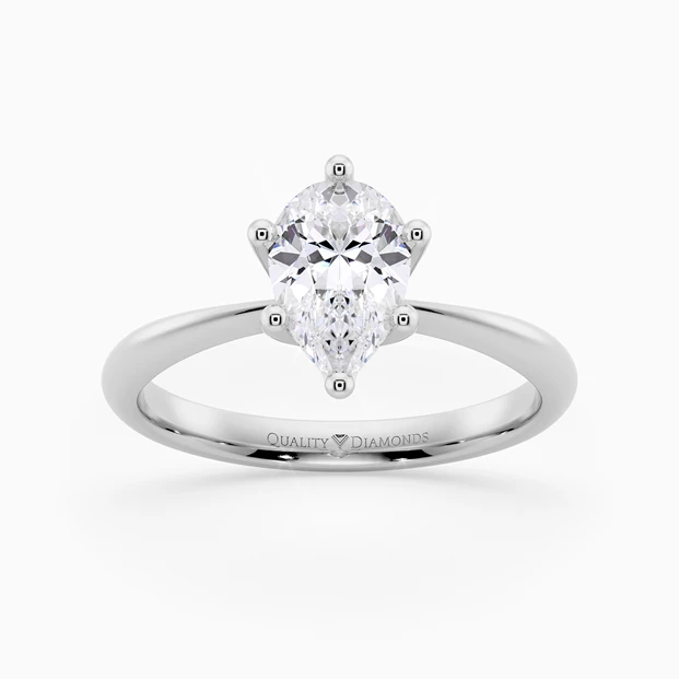 Six Claw Pear Amorette Diamond Ring in Palladium 950