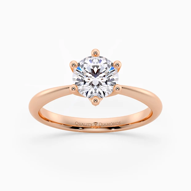 Six Claw Round Brilliant Amorette Diamond Ring in 9K Rose Gold