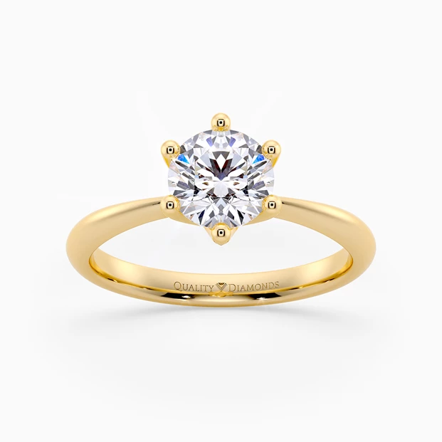 Six Claw Round Brilliant Amorette Diamond Ring in 18K Yellow Gold