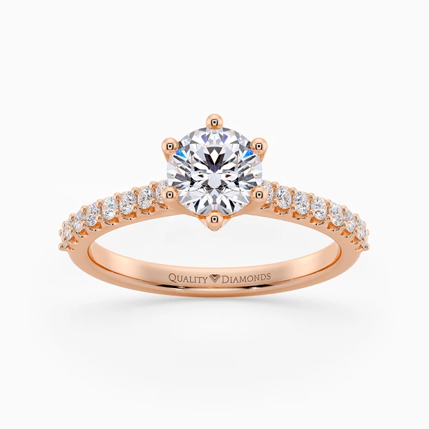 Diamond Set Six Claw Round Brilliant Amorette Diamond Ring in 9K Rose Gold