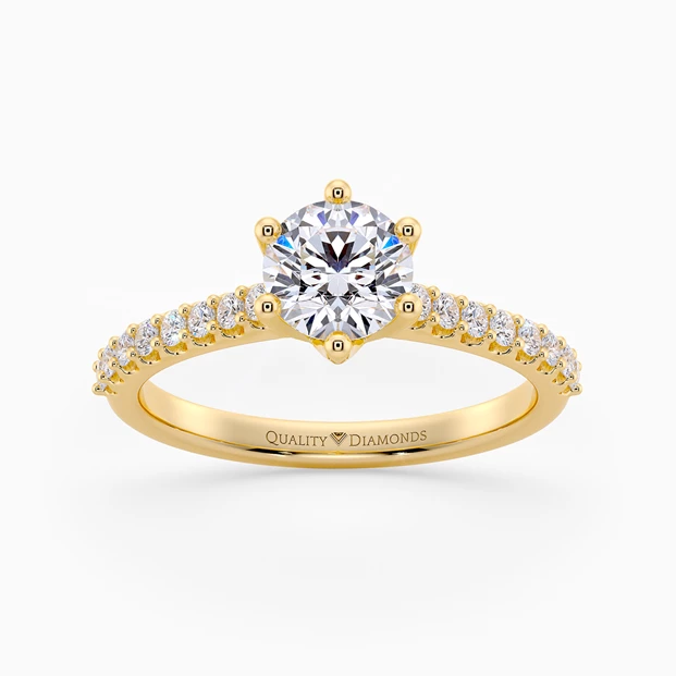 Diamond Set Six Claw Round Brilliant Amorette Diamond Ring in 18K Yellow Gold
