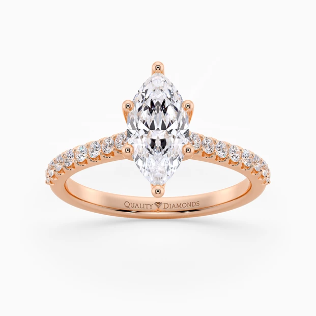 Diamond Set Six Claw Marquise Amorette Diamond Ring in 9K Rose Gold