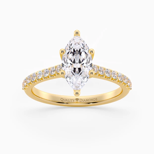 Diamond Set Six Claw Marquise Amorette Diamond Ring in 9K Yellow Gold