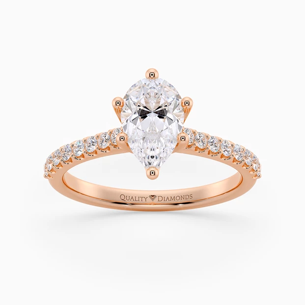 Diamond Set Six Claw Pear Amorette Diamond Ring in 9K Rose Gold