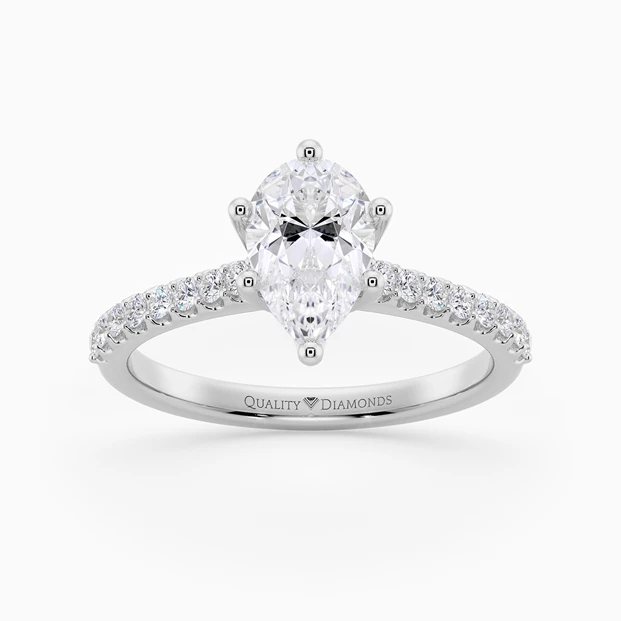 Diamond Set Six Claw Pear Amorette Diamond Ring in Palladium 950