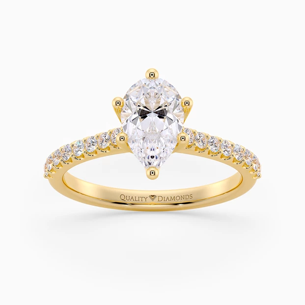 Diamond Set Six Claw Pear Amorette Diamond Ring in 9K Yellow Gold