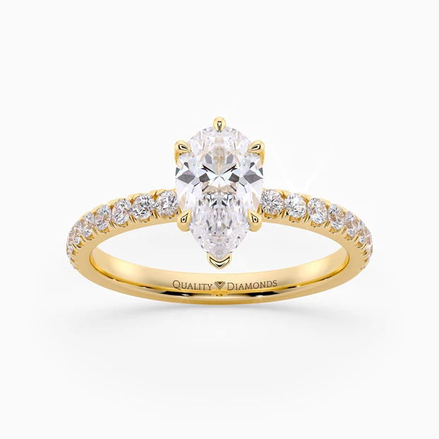 Diamond Set Six Claw Pear Abbraccio Diamond Ring in 9K Yellow Gold