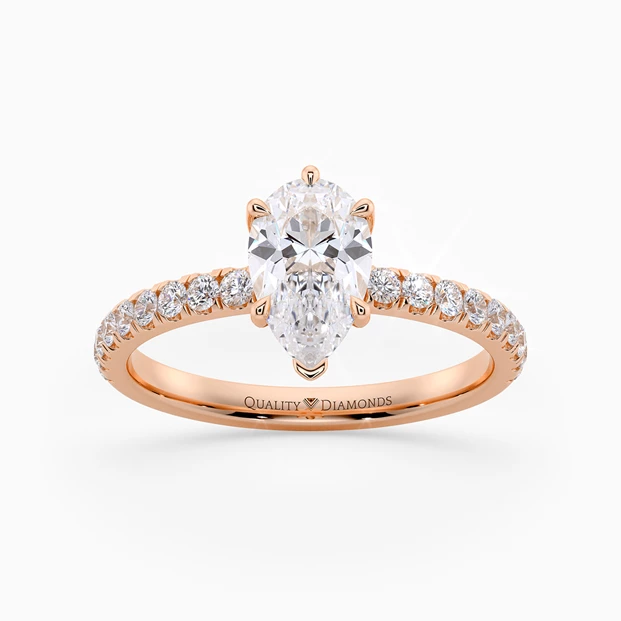 Diamond Set Six Claw Pear Abbraccio Diamond Ring in 9K Rose Gold