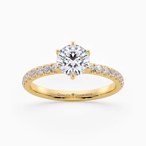 Diamond Set Six Claw Round Brilliant Abbraccio Diamond Ring in 9K Yellow Gold