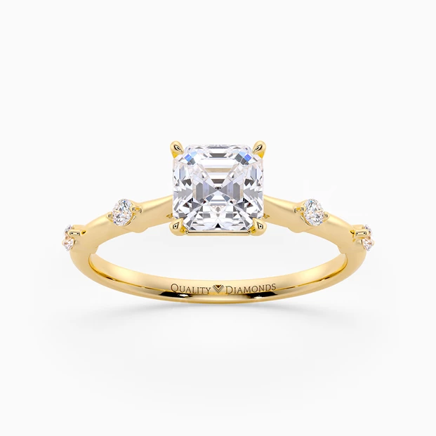 Diamond Set Asscher Carys Diamond Ring in 18K Yellow Gold
