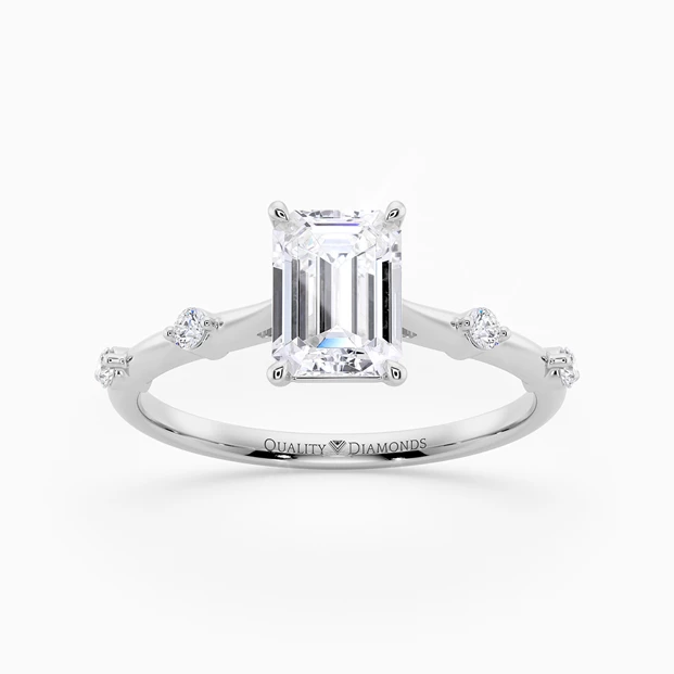 Diamond Set Emerald Carys Diamond Ring in 9K White Gold