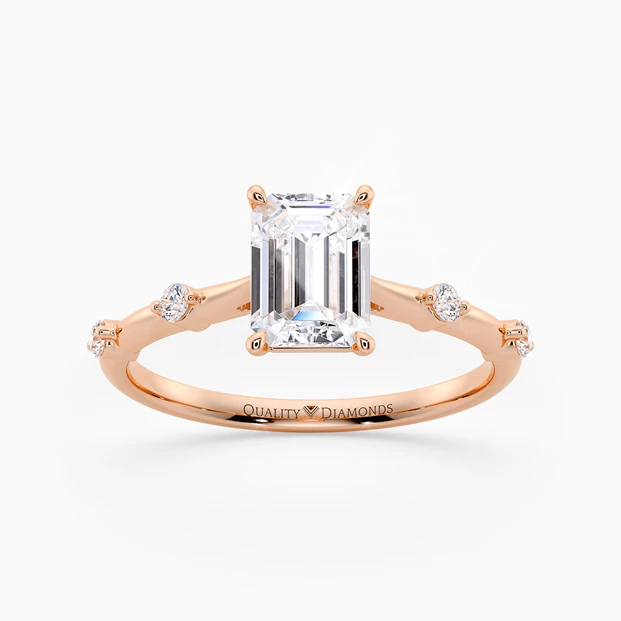 Diamond Set Emerald Carys Diamond Ring in 9K Rose Gold