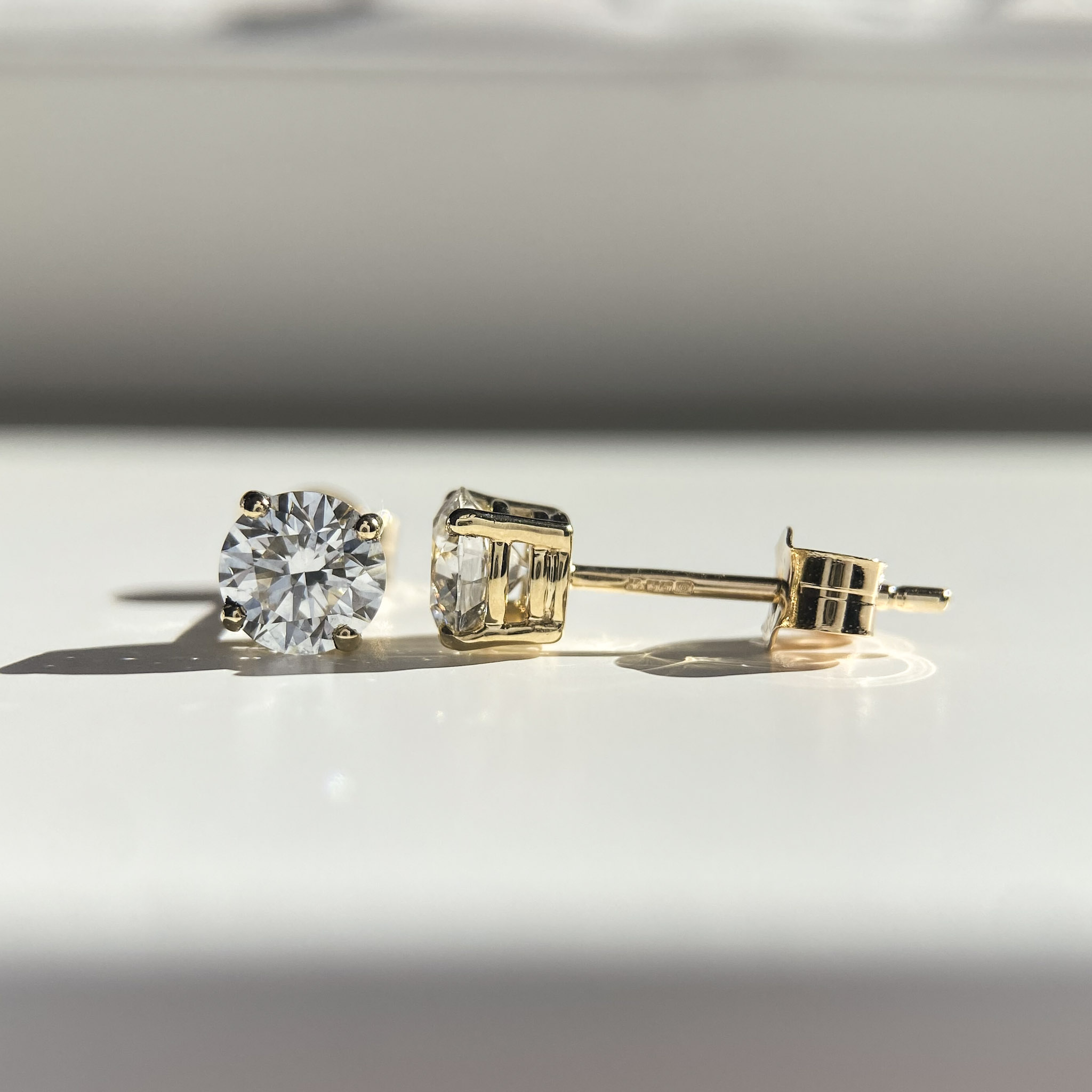 1ct Lab-Grown Round Brilliant Ettore Diamond Stud Earrings in 9K Yellow Gold