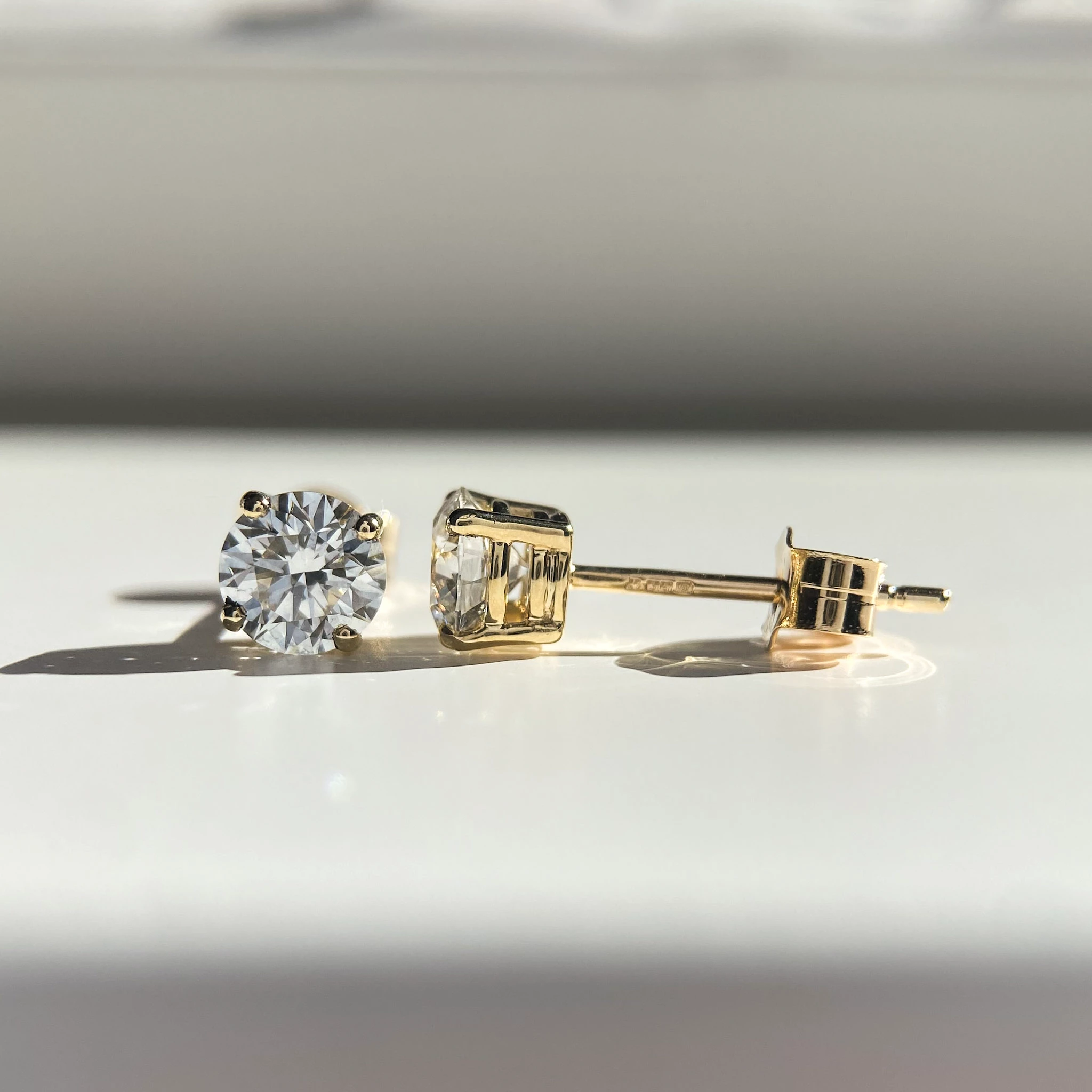 1ct Lab-Grown Round Brilliant Ettore Diamond Stud Earrings in 9K Yellow Gold