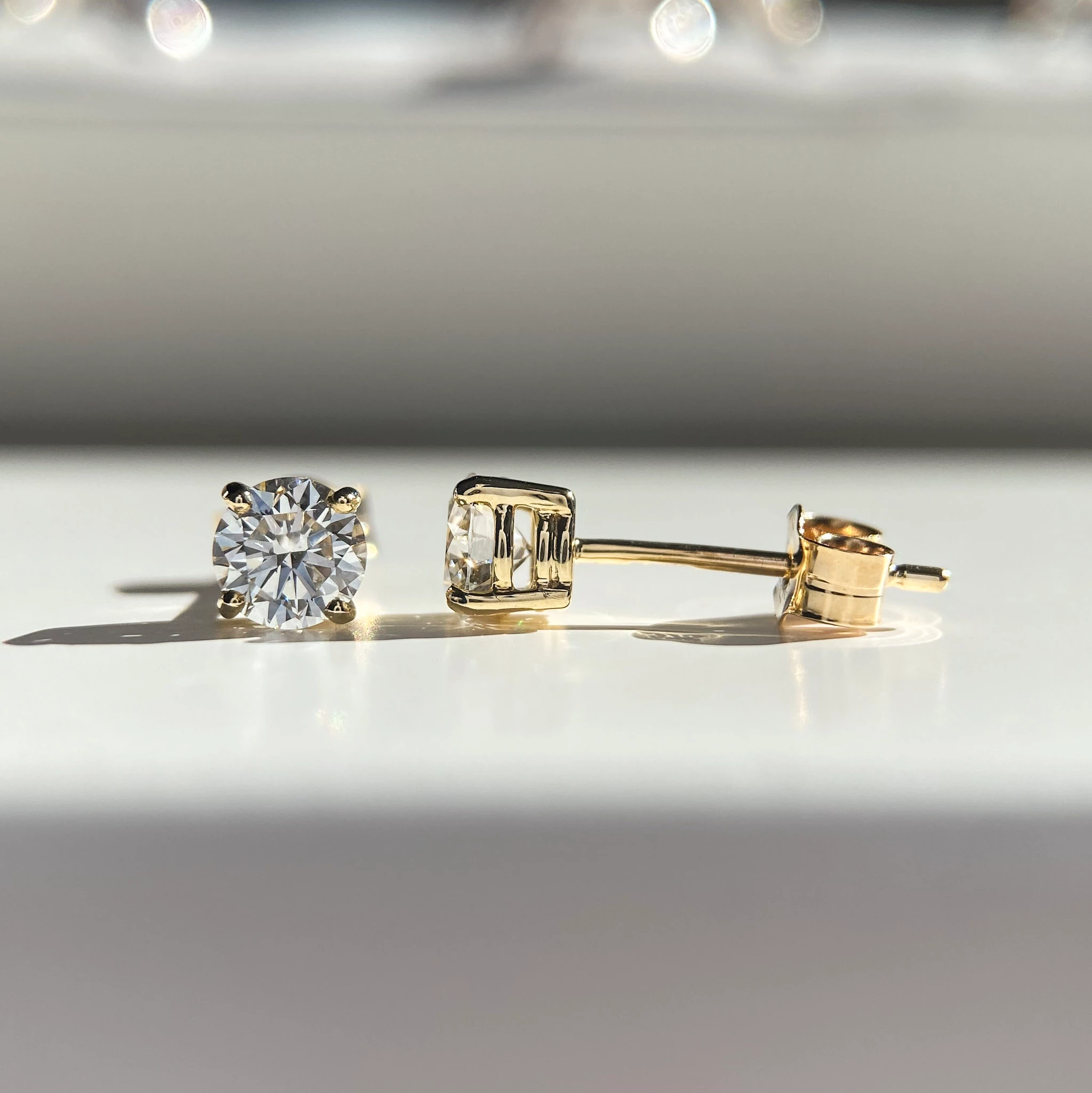 0.85ct Lab-Grown Round Brilliant Ettore Stud Earrings in 9K Yellow Gold
