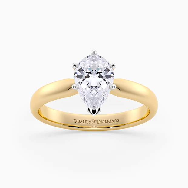 Pear Six Claw Amia Diamond Ring in 9K Yellow Gold