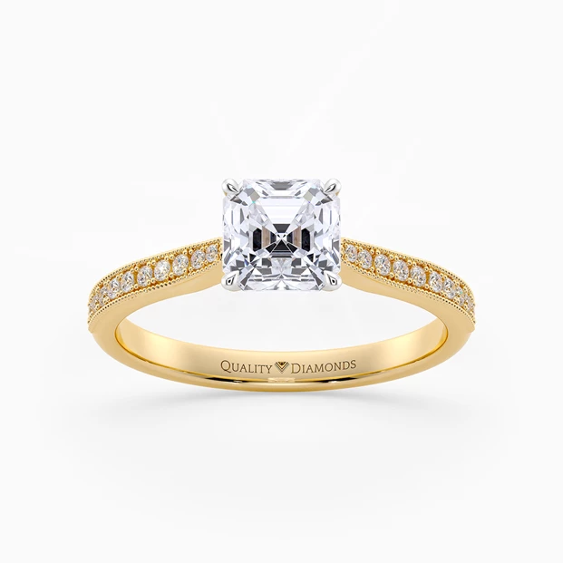 Diamond Set Asscher Beau Diamond Ring in 18K Yellow Gold