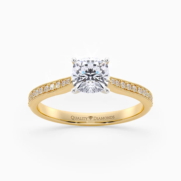 Diamond Set Cushion Beau Diamond Ring in 18K Yellow Gold