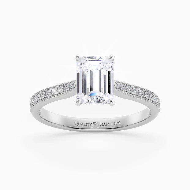 Diamond Set Emerald Beau Diamond Ring in 9K White Gold