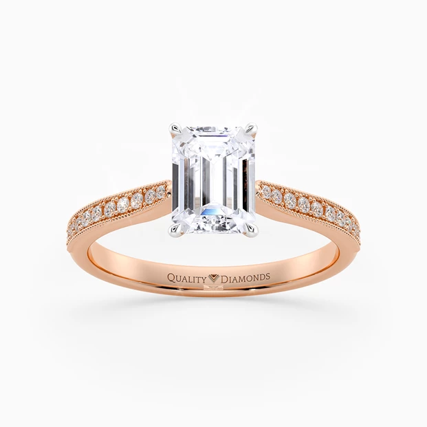 Diamond Set Emerald Beau Diamond Ring in 9K Rose Gold