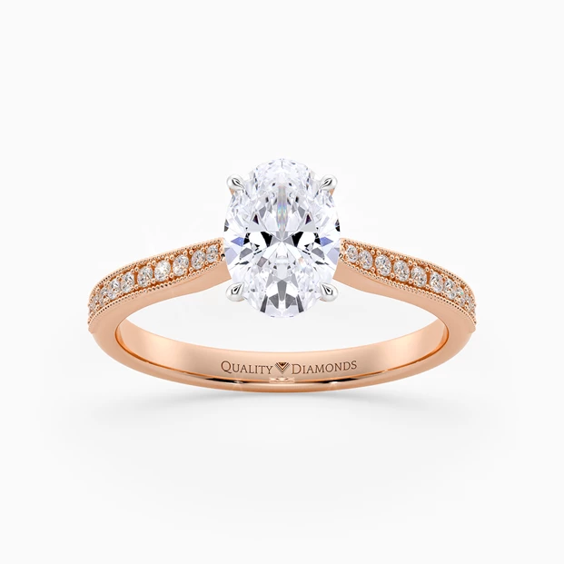 Diamond Set Oval Beau Diamond Ring in 9K Rose Gold