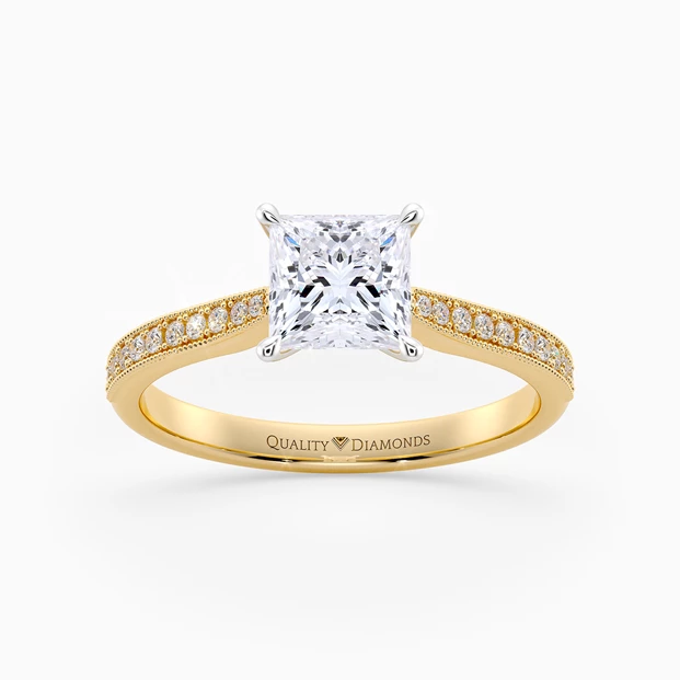 Diamond Set Princess Beau Diamond Ring in 18K Yellow Gold
