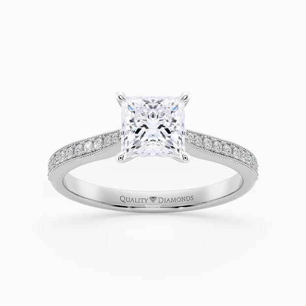 Diamond Set Princess Beau Diamond Ring in 9K White Gold