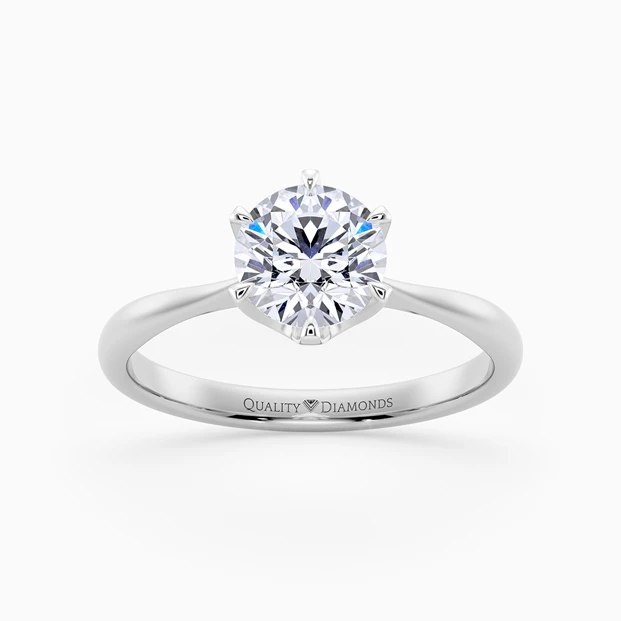 Round Brilliant Six Claw Bellezza Diamond Ring in 9K White Gold