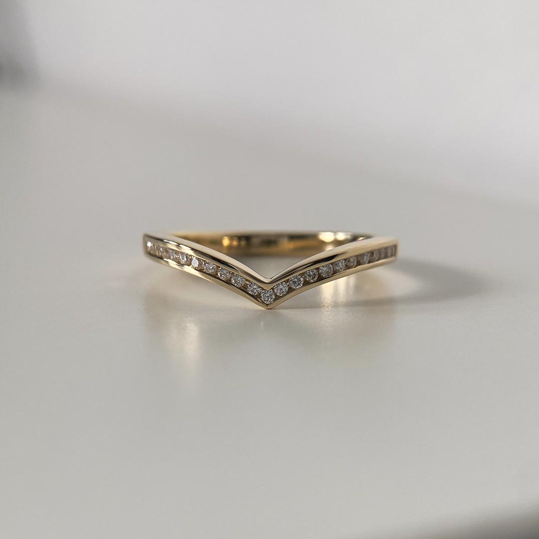 9K Yellow Gold 2.2mm Channel set Wishbone Diamond Ring