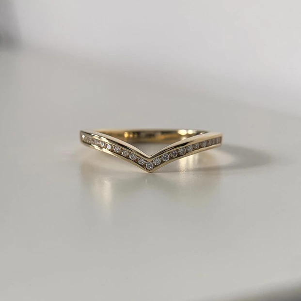 9K Yellow Gold 2.2mm Channel set Wishbone Diamond Ring