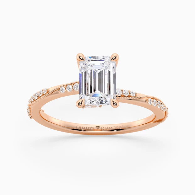 Diamond Set Emerald Aracelli Diamond Ring in 9K Rose Gold