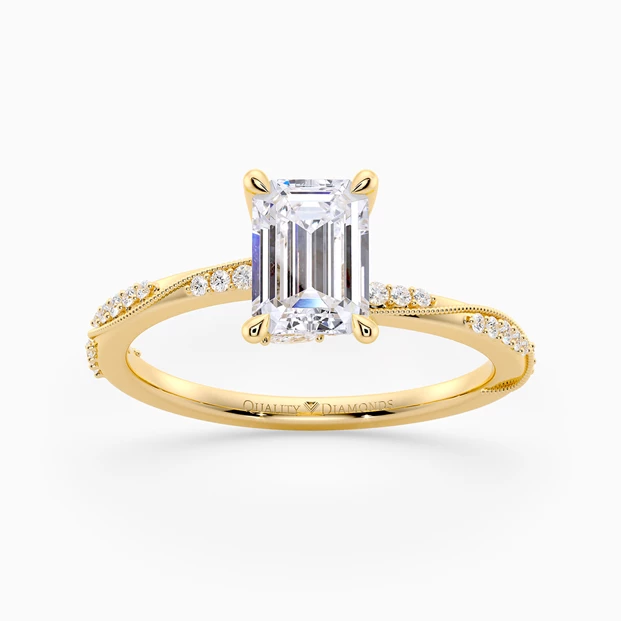 Diamond Set Emerald Aracelli Diamond Ring in 9K Yellow Gold