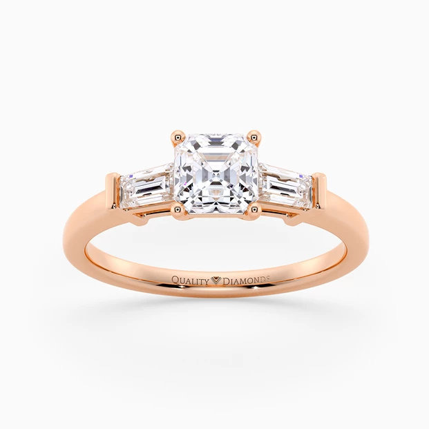Diamond Set Asscher Vida Diamond Ring in 9K Rose Gold