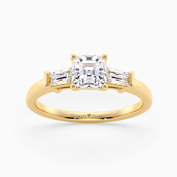 Diamond Set Asscher Vida Diamond Ring in 9K Yellow Gold