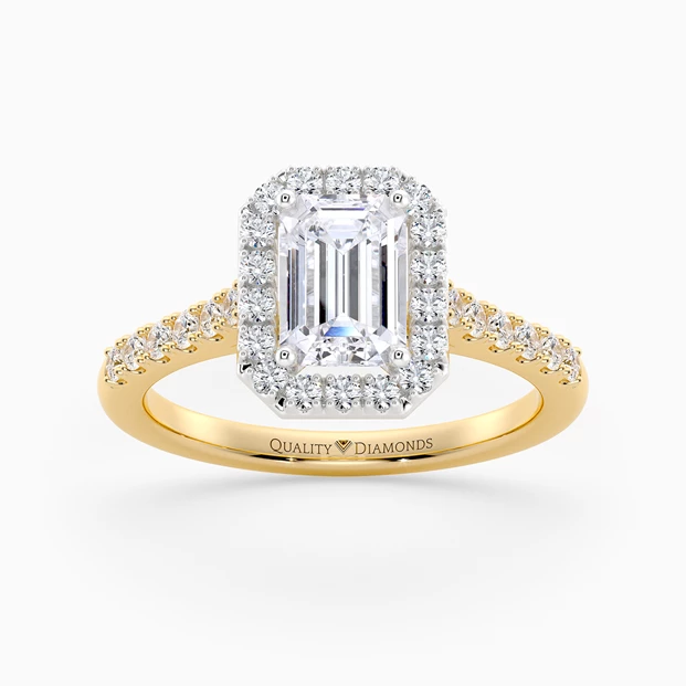 Diamond Set Emerald Bijou Diamond Ring in 9K Yellow Gold