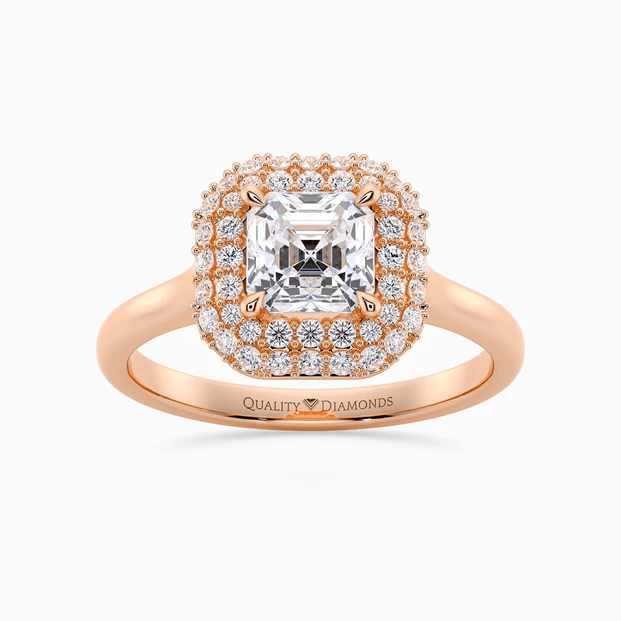 Diamond Set Asscher Eclat Diamond Ring in 9K Rose Gold
