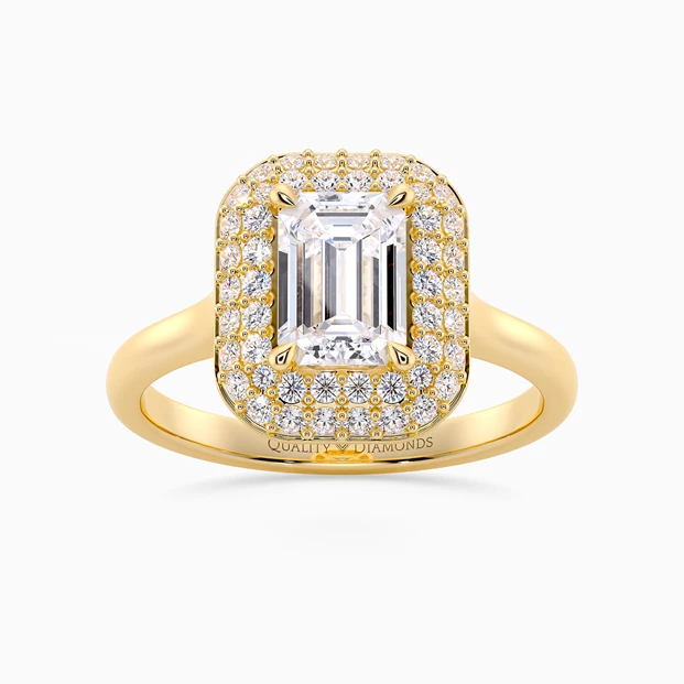 Diamond Set Emerald Eclat Diamond Ring in 18K Yellow Gold
