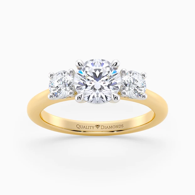 Round Brilliant Trilogy Noa Diamond Ring in 9K Yellow Gold