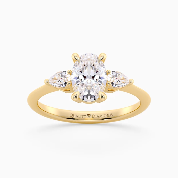 Oval Trilogy Zahra Diamond Ring in 9K Yellow Gold