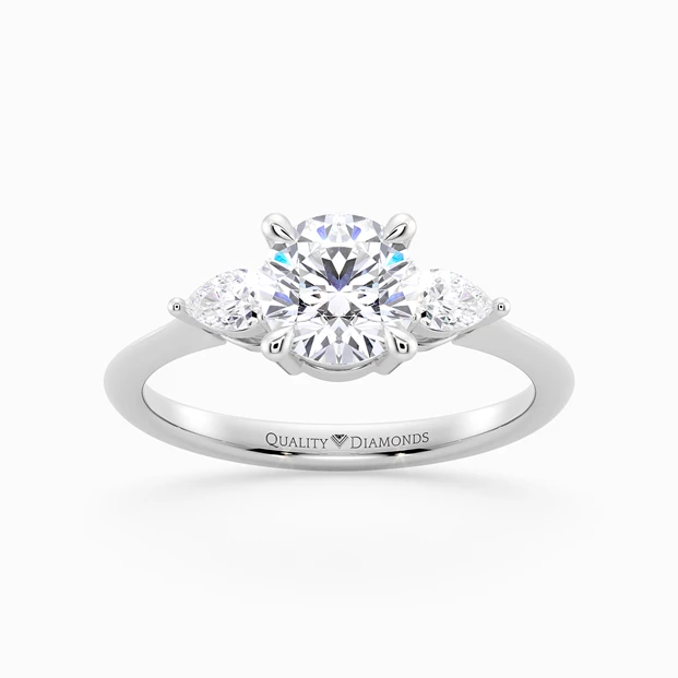 Round Brilliant Trilogy Zahra Diamond Ring in 9K White Gold