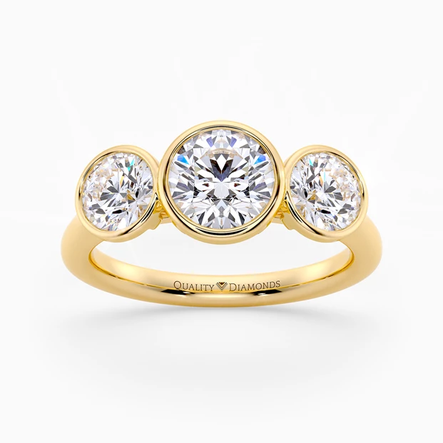 Round Brilliant Trilogy Milada Diamond Ring in 9K Yellow Gold