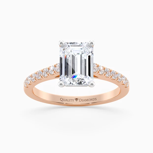 Diamond Set Emerald Milena Diamond Ring in 9K Rose Gold