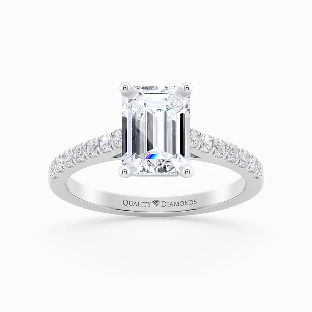 Diamond Set Emerald Milena Diamond Ring in 9K White Gold