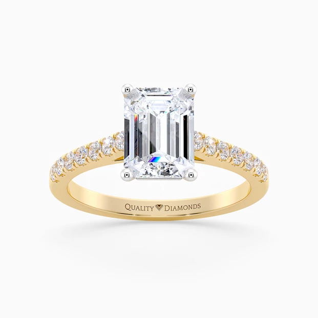 Diamond Set Emerald Milena Diamond Ring in 9K Yellow Gold
