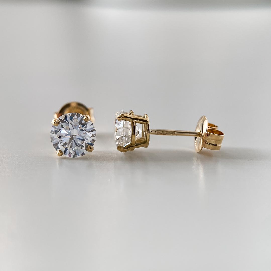 2.06ct Lab-Grown Round Brilliant Ettore Diamond Stud Earrings in 18K Yellow Gold