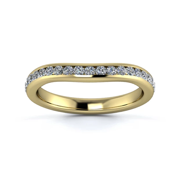 18K Yellow Gold 2.5mm Slight Wave Half Channel Diamond Set Ring