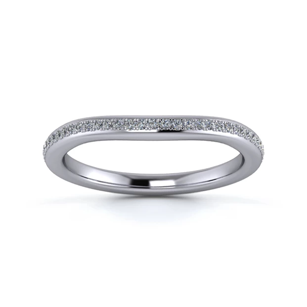 18K White Gold 2mm Slight Wave Half Grain Diamond Set Ring