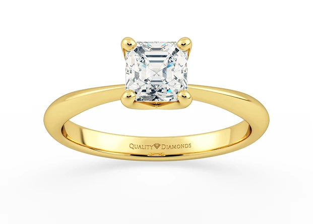 Two Carat Lab Grown Asscher Solitaire Diamond Engagement Ring in 18K Yellow Gold