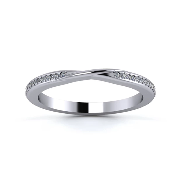 18K White Gold 2mm Ribbon Half Grain Diamond Set Ring